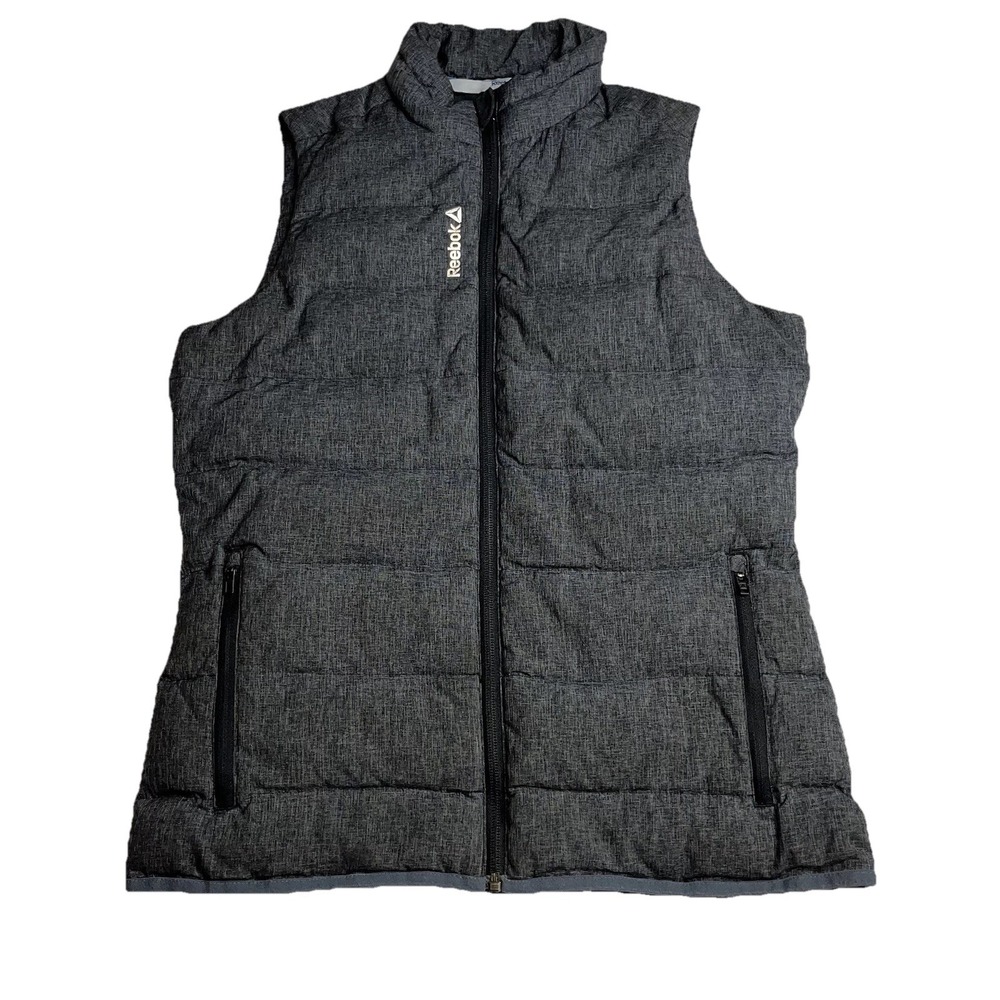 Reebok Puffer Vest Women's Size S Charcoal Gray Heathered Full Zip Pockets